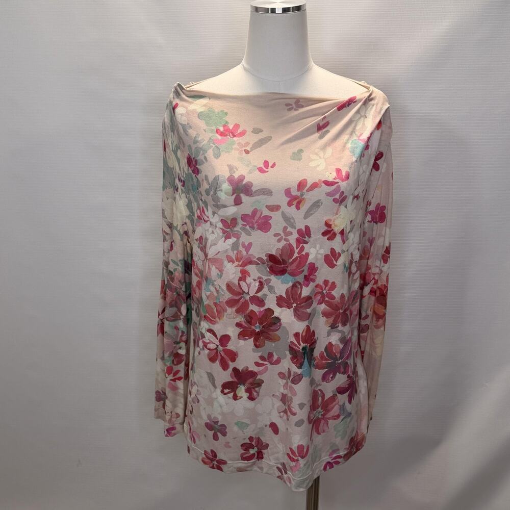 St. John Blouse Womens XL Multicolor Floral Boat Neck Long Sleeve Jersey Top